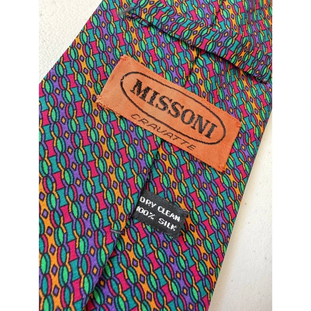 Missoni Cravatte VTG Silk Tie Mens Geometric Abstract Multicolor Italy
